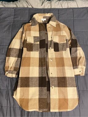 bohme Cream Tan Brown Plaid Utility Jacket